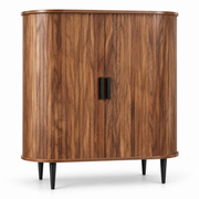 Dressoir met Rolluikdeuren – Opbergkast met Verstelbare Planken & 4 Haken – 85 x 40 x 93 cm – Walnoot Houtlook – Bruin/Zwart