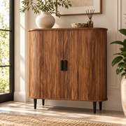Dressoir met Rolluikdeuren – Opbergkast met Verstelbare Planken & 4 Haken – 85 x 40 x 93 cm – Walnoot Houtlook – Bruin/Zwart