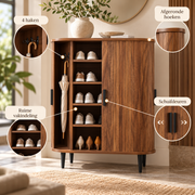 Dressoir met Rolluikdeuren – Opbergkast met Verstelbare Planken & 4 Haken – 85 x 40 x 93 cm – Walnoot Houtlook – Bruin/Zwart