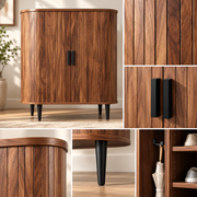 Dressoir met Rolluikdeuren – Opbergkast met Verstelbare Planken & 4 Haken – 85 x 40 x 93 cm – Walnoot Houtlook – Bruin/Zwart
