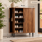 Dressoir met Rolluikdeuren – Opbergkast met Verstelbare Planken & 4 Haken – 85 x 40 x 93 cm – Walnoot Houtlook – Bruin/Zwart