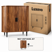 Dressoir met Rolluikdeuren – Opbergkast met Verstelbare Planken & 4 Haken – 85 x 40 x 93 cm – Walnoot Houtlook – Bruin/Zwart