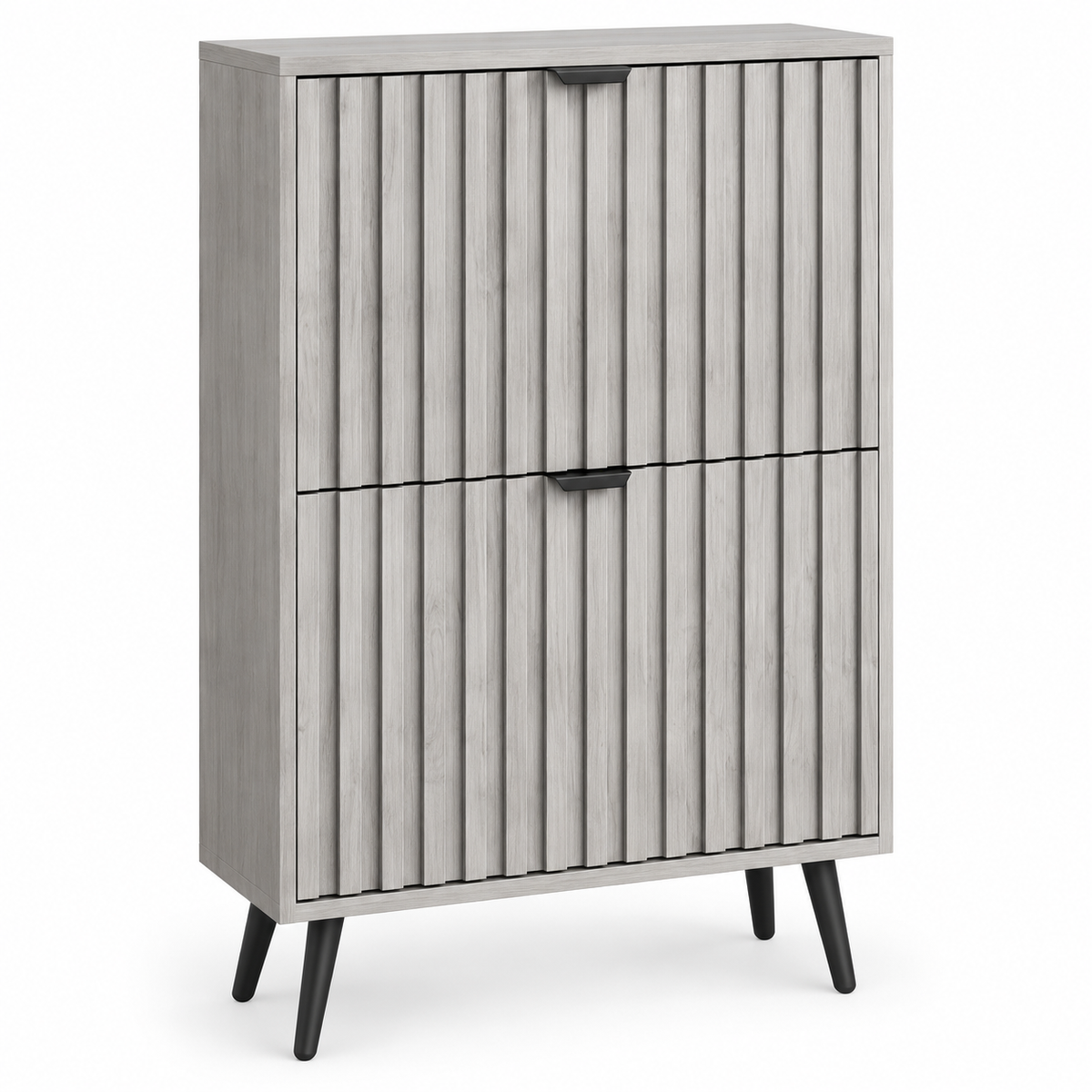 Schoenenkast – 2 Kantelvakken – 6-12 Paar Schoenen – 60 x 24 x 94 cm – Smalle Schoenenopbergkast – Verstelbare Vakken – Grijs