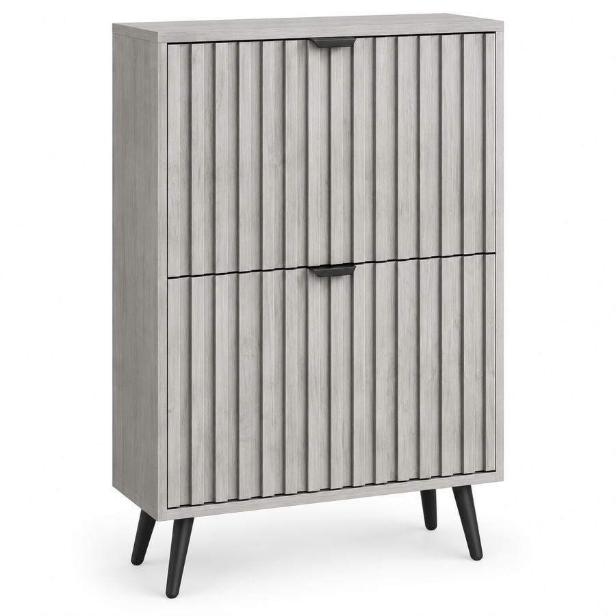 Schoenenkast – 2 Kantelvakken – 6-12 Paar Schoenen – 60 x 24 x 94 cm – Smalle Schoenenopbergkast – Verstelbare Vakken – Grijs