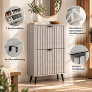 Schoenenkast – 2 Kantelvakken – 6-12 Paar Schoenen – 60 x 24 x 94 cm – Smalle Schoenenopbergkast – Verstelbare Vakken – Grijs