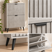 Schoenenkast – 2 Kantelvakken – 6-12 Paar Schoenen – 60 x 24 x 94 cm – Smalle Schoenenopbergkast – Verstelbare Vakken – Grijs