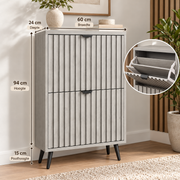 Schoenenkast – 2 Kantelvakken – 6-12 Paar Schoenen – 60 x 24 x 94 cm – Smalle Schoenenopbergkast – Verstelbare Vakken – Grijs