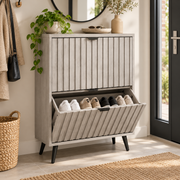Schoenenkast – 2 Kantelvakken – 6-12 Paar Schoenen – 60 x 24 x 94 cm – Smalle Schoenenopbergkast – Verstelbare Vakken – Grijs