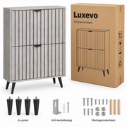 Schoenenkast – 2 Kantelvakken – 6-12 Paar Schoenen – 60 x 24 x 94 cm – Smalle Schoenenopbergkast – Verstelbare Vakken – Grijs