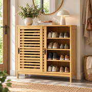 Bamboe Schoenenkast – 16 Paar Schoenen – 2 Schuifdeuren – 4 Niveaus – Verstelbare Planken – 80 x 35 x 80 cm – Naturel