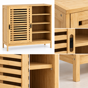 Bamboe Schoenenkast – 16 Paar Schoenen – 2 Schuifdeuren – 4 Niveaus – Verstelbare Planken – 80 x 35 x 80 cm – Naturel