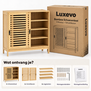 Bamboe Schoenenkast – 16 Paar Schoenen – 2 Schuifdeuren – 4 Niveaus – Verstelbare Planken – 80 x 35 x 80 cm – Naturel