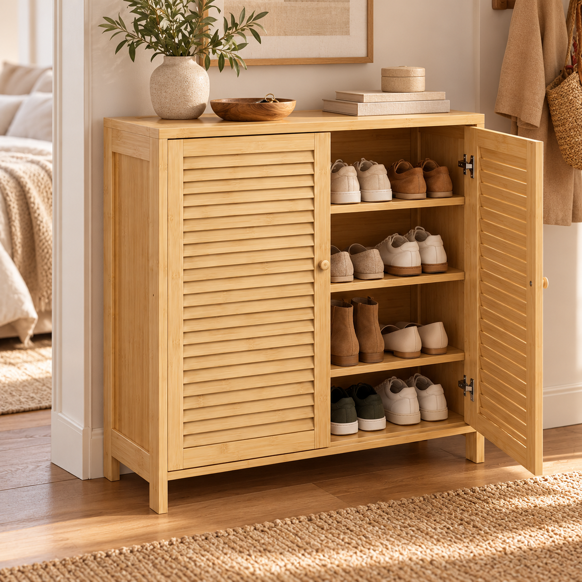 Bamboe Schoenenkast – 14 Paar – 80 x 35 x 80 cm – Verstelbare Planken – Naturel