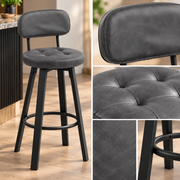 Barkrukken Set van 2 – Kunstleer – 360° Draaibaar – Met Rugleuning & Voetsteun – Zithoogte 76,5 cm – Donkergrijs