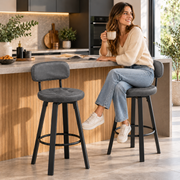 Barkrukken Set van 2 – Kunstleer – 360° Draaibaar – Met Rugleuning & Voetsteun – Zithoogte 76,5 cm – Donkergrijs