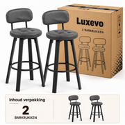 Barkrukken Set van 2 – Kunstleer – 360° Draaibaar – Met Rugleuning & Voetsteun – Zithoogte 76,5 cm – Donkergrijs