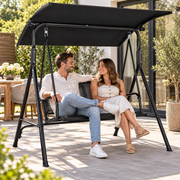 Tuinschommel 2-Persoons – Verstelbare Zonnekap – Textilene Zitting – Stalen Frame – Tuinbank Schommel – Zwart