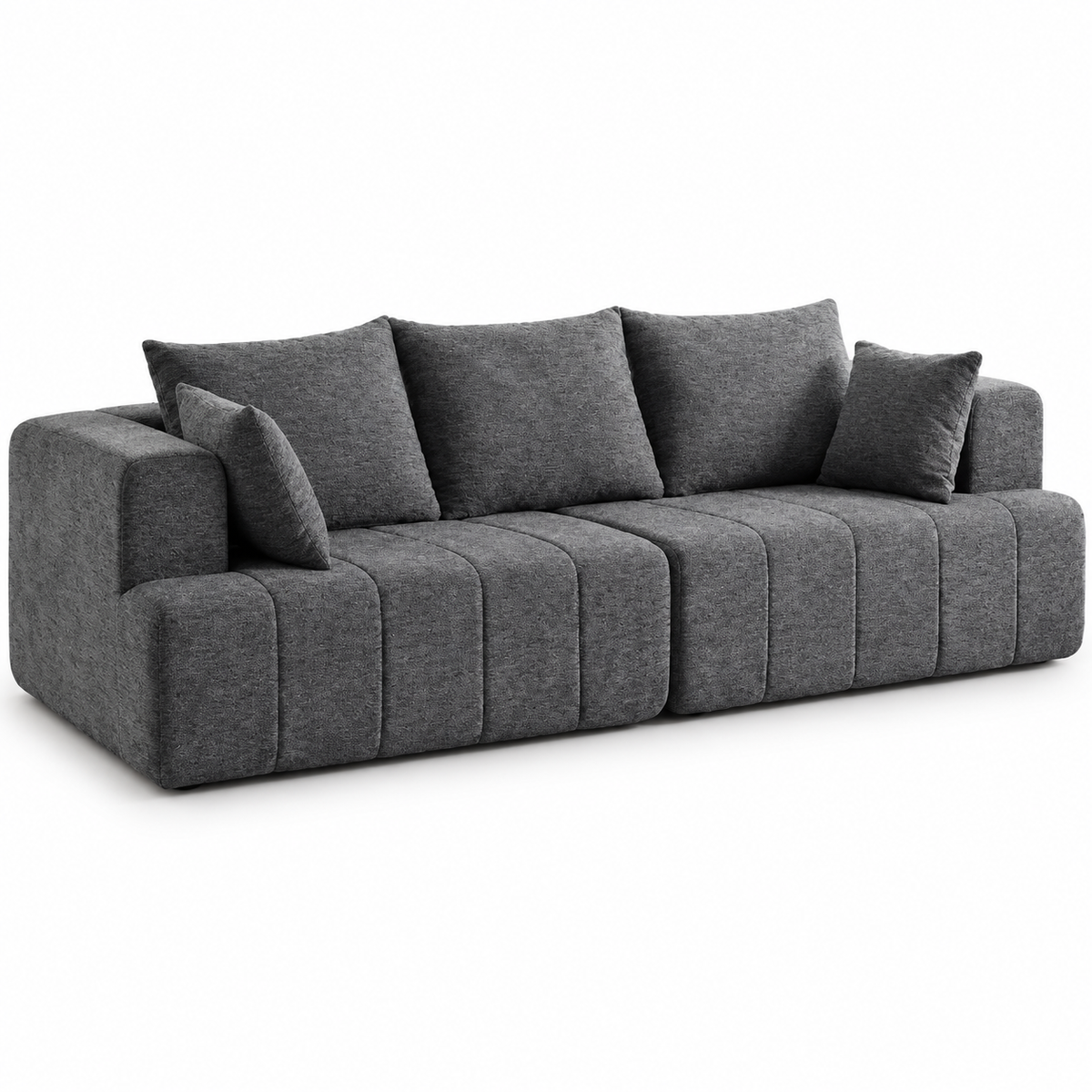 3-Zits Bank Donkergrijs – Chenille – 248 cm – Framevrij – Pocketvering & High-Density Schuim – Diepe Zit – 360 kg Draagvermogen