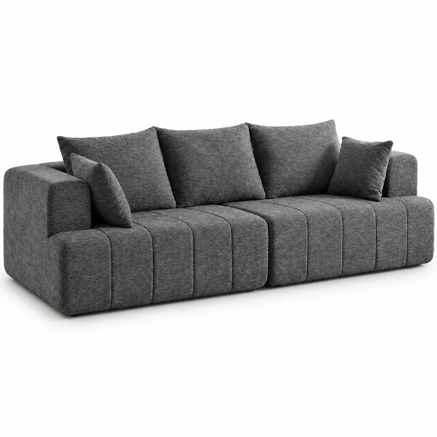 3-Zits Bank Donkergrijs – Chenille – 248 cm – Framevrij – Pocketvering & High-Density Schuim – Diepe Zit – 360 kg Draagvermogen