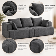 3-Zits Bank Donkergrijs – Chenille – 248 cm – Framevrij – Pocketvering & High-Density Schuim – Diepe Zit – 360 kg Draagvermogen