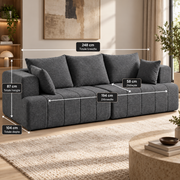 3-Zits Bank Donkergrijs – Chenille – 248 cm – Framevrij – Pocketvering & High-Density Schuim – Diepe Zit – 360 kg Draagvermogen