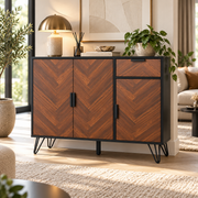 Opbergkast – Dressoir met 3 Kastdeuren en Lade – Verstelbare Planken – Houteffect & Zwart – 90 x 30 x 71,5 cm