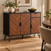 Opbergkast – Dressoir met 3 Kastdeuren en Lade – Verstelbare Planken – Houteffect & Zwart – 90 x 30 x 71,5 cm