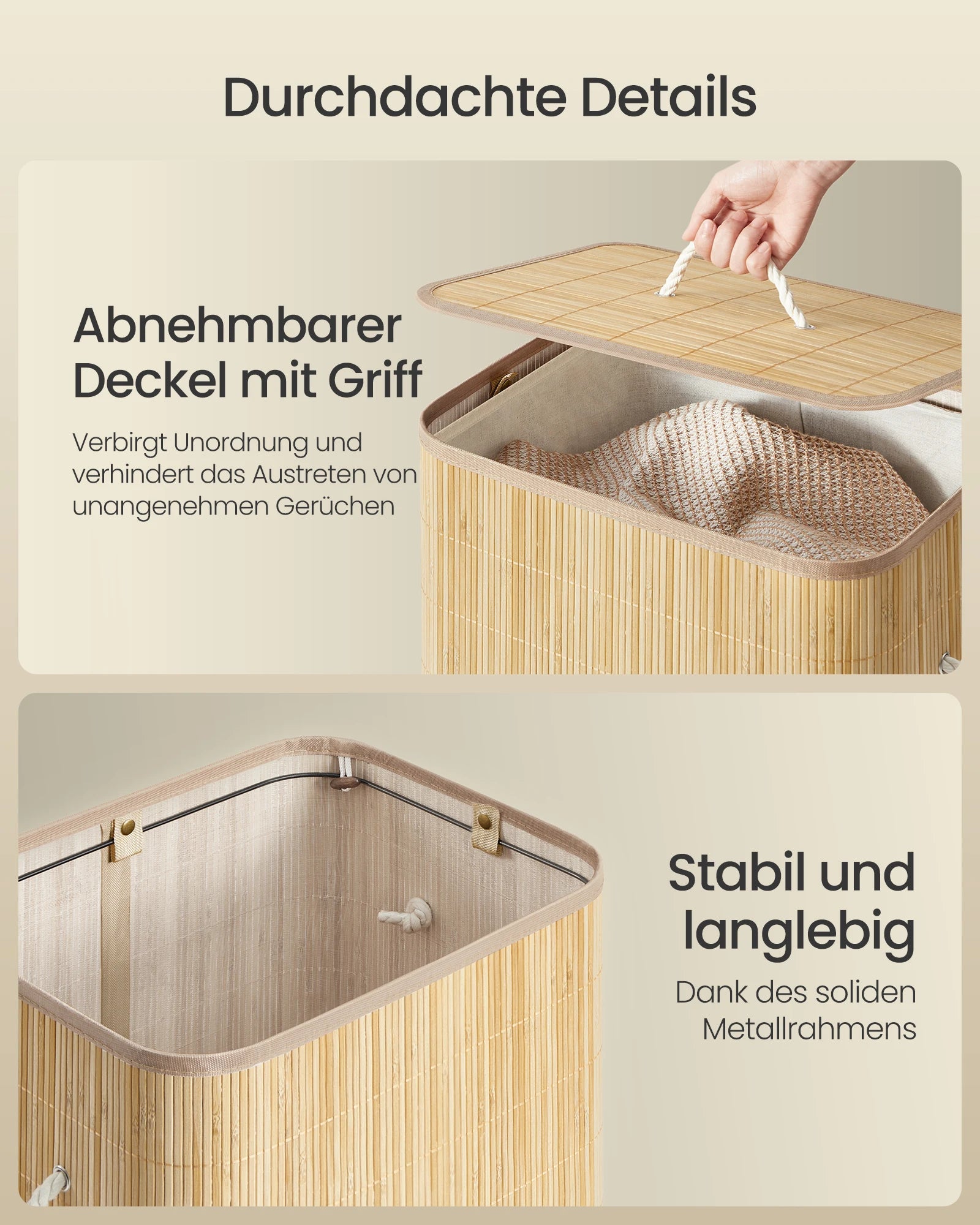Wasmand met Deksel 90L - Bamboe Opvouwbare Wasmand