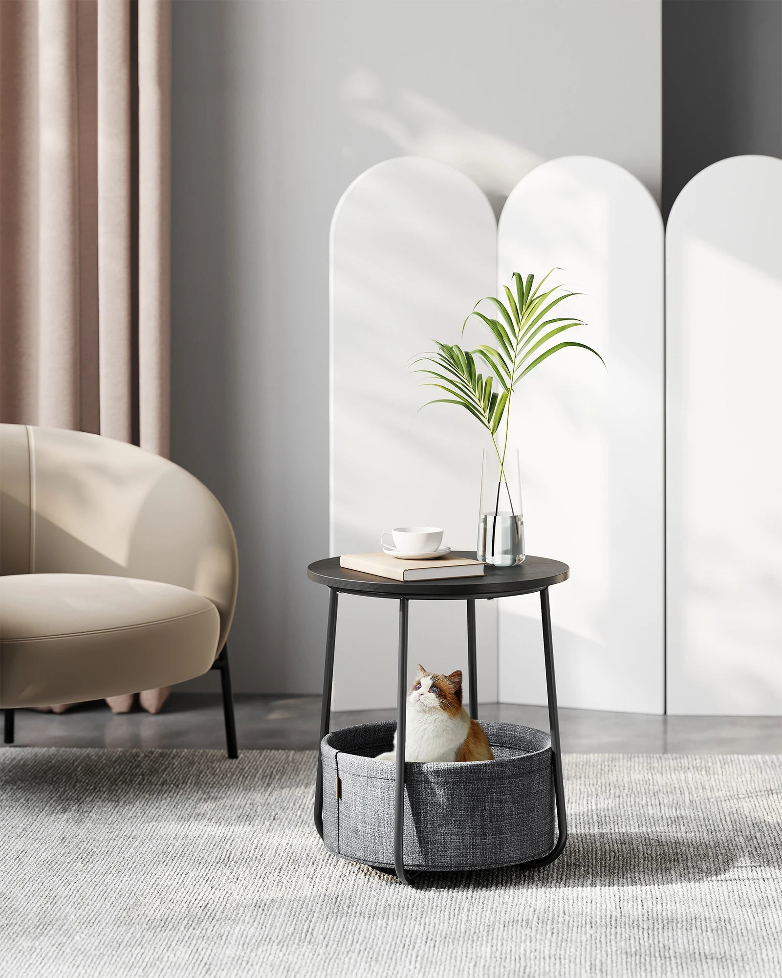 Ronde Bijzettafel met Opbergbak - Kleine Salontafel