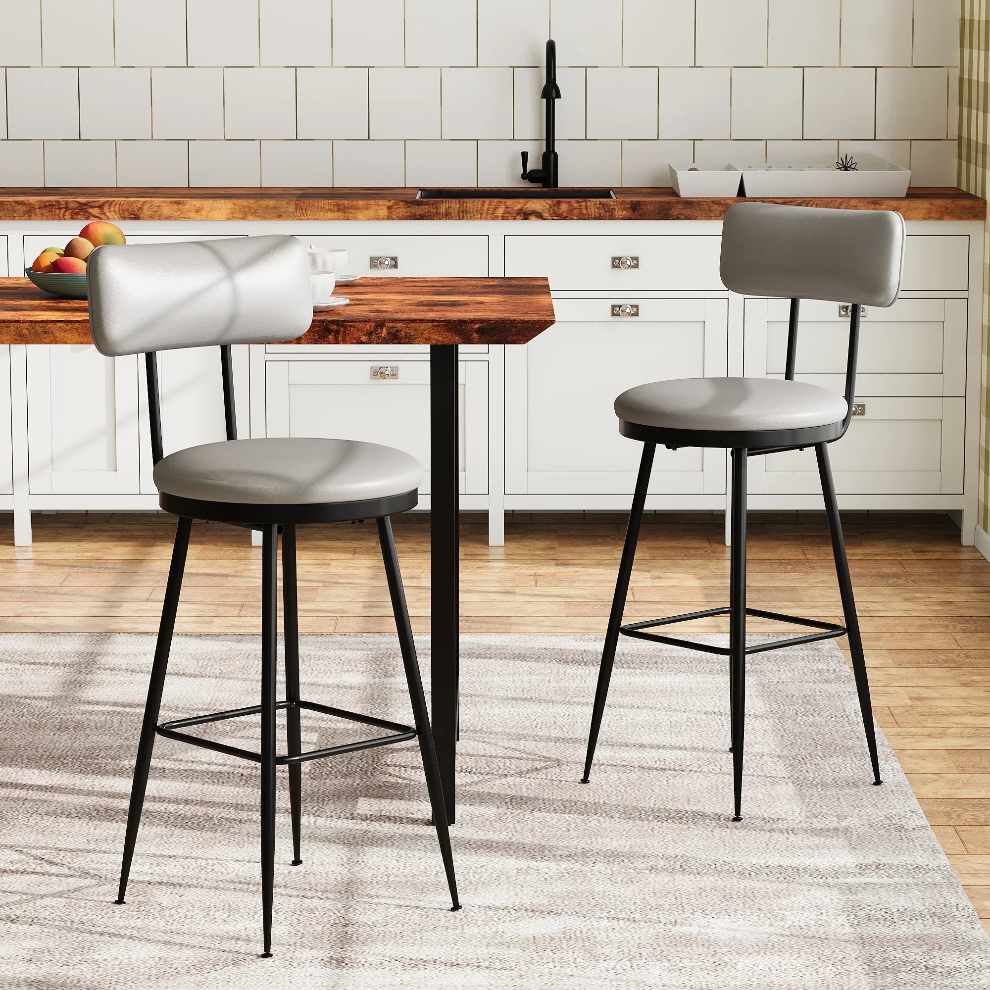 360° Draaibare Barkruk Set Van 2 - Rugleuning - Faux Leather