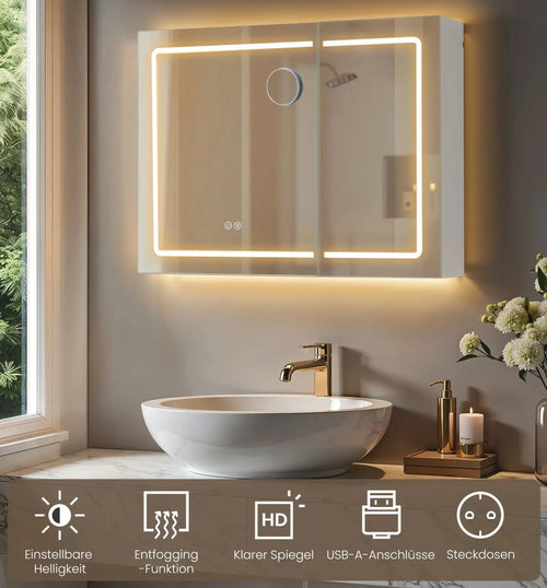 Badkamer Spiegelkast met LED Verlichting en Stopcontact