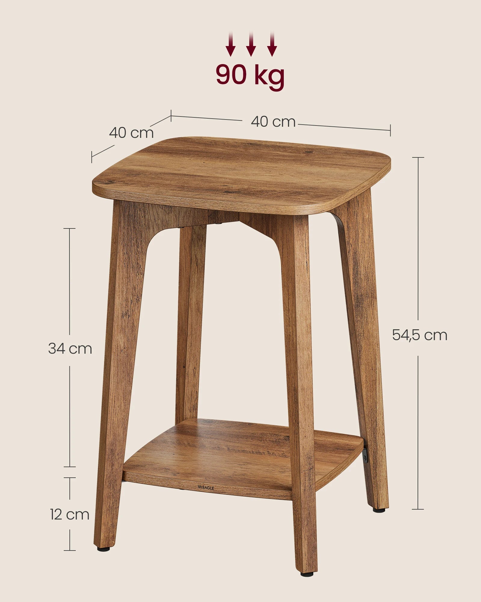 Vierkante Bijzettafel met Onderplank - Klein Formaat