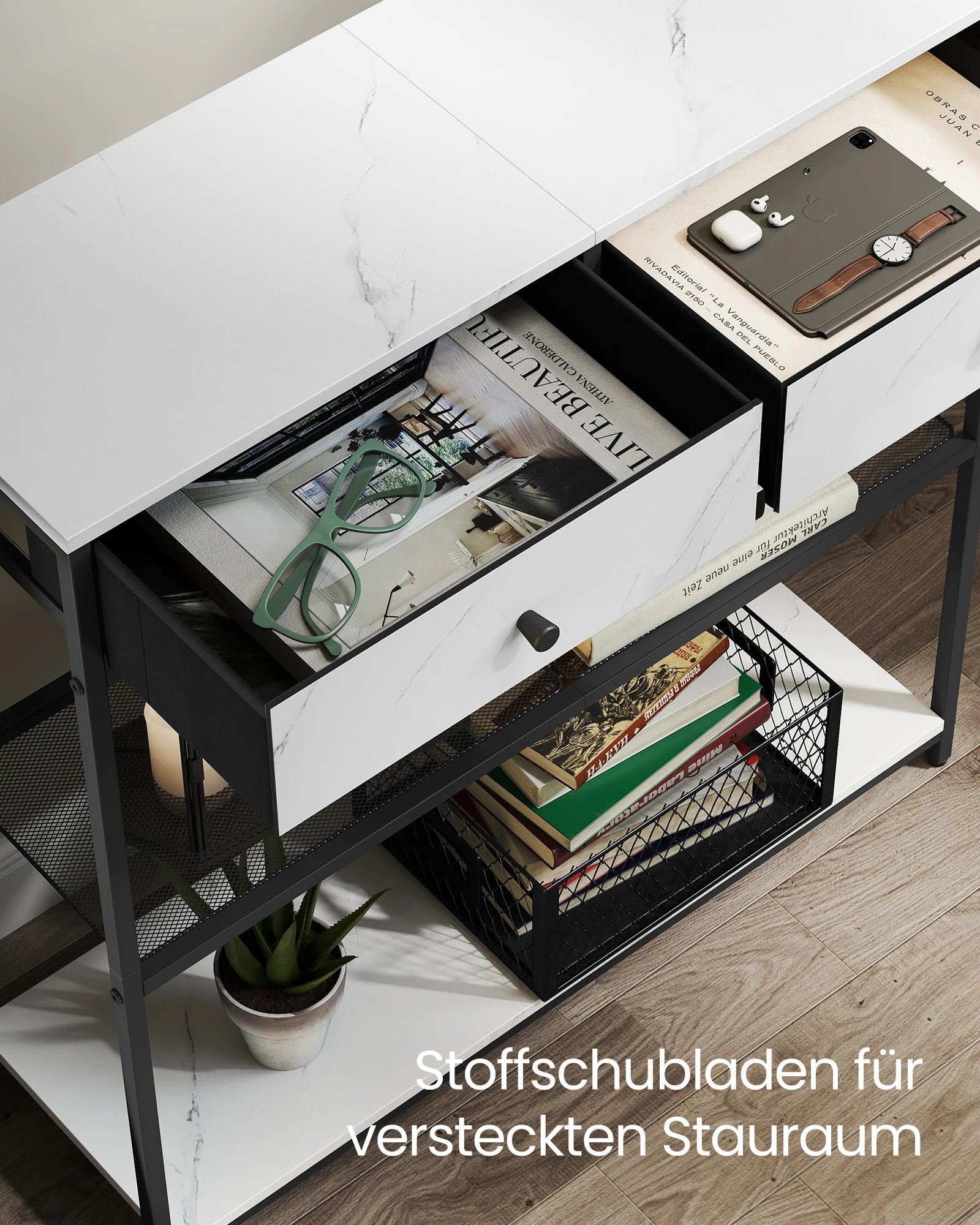 Smalle Consoletafel 80 cm met 2 Stoffen Lades