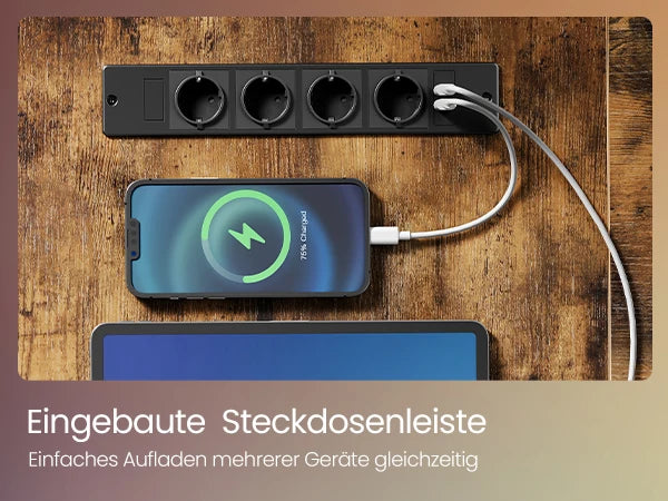 L-Vorm Bureau met Stopcontacten - Gaming & Werkplek