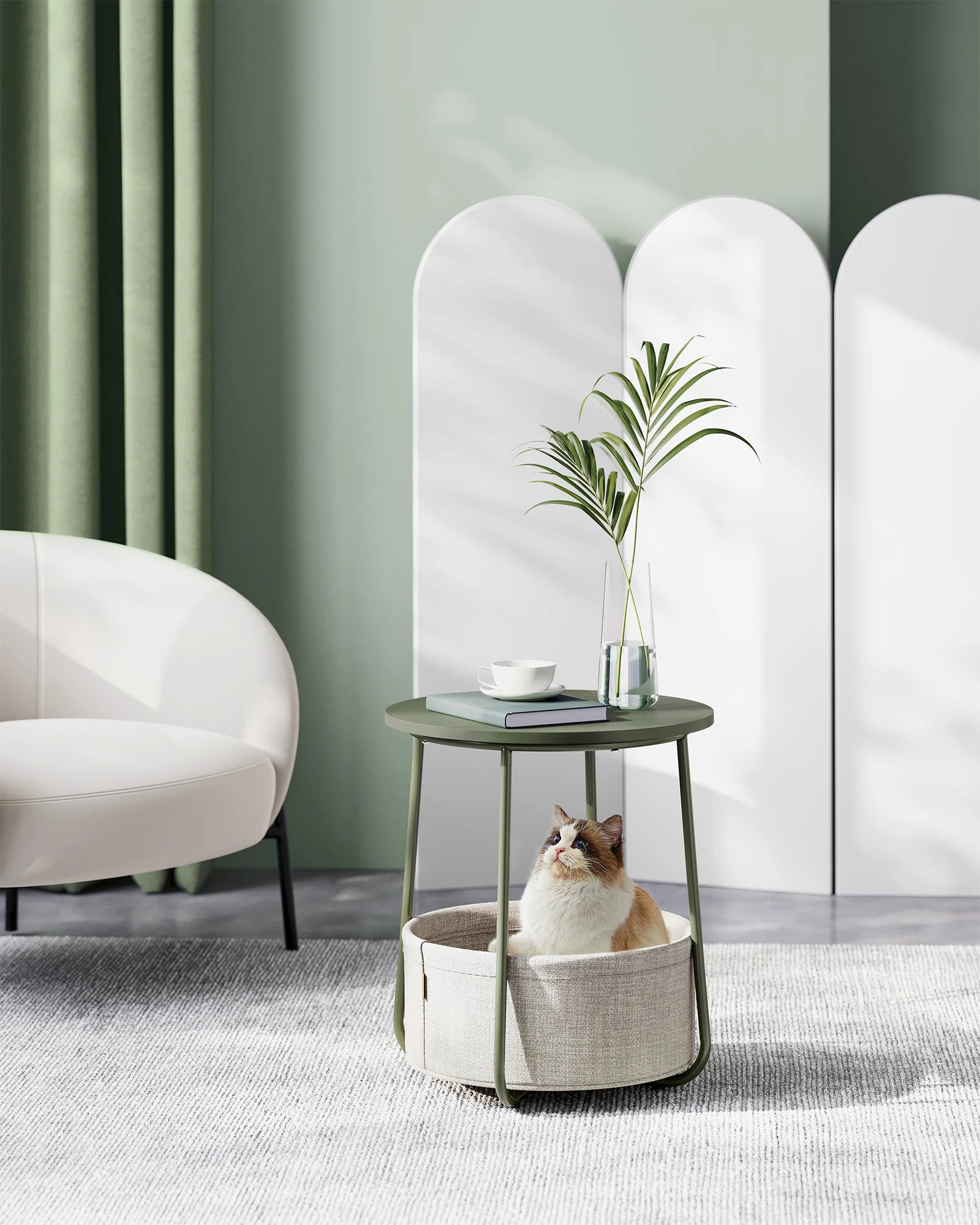 Ronde Bijzettafel met Opbergbak - Kleine Salontafel