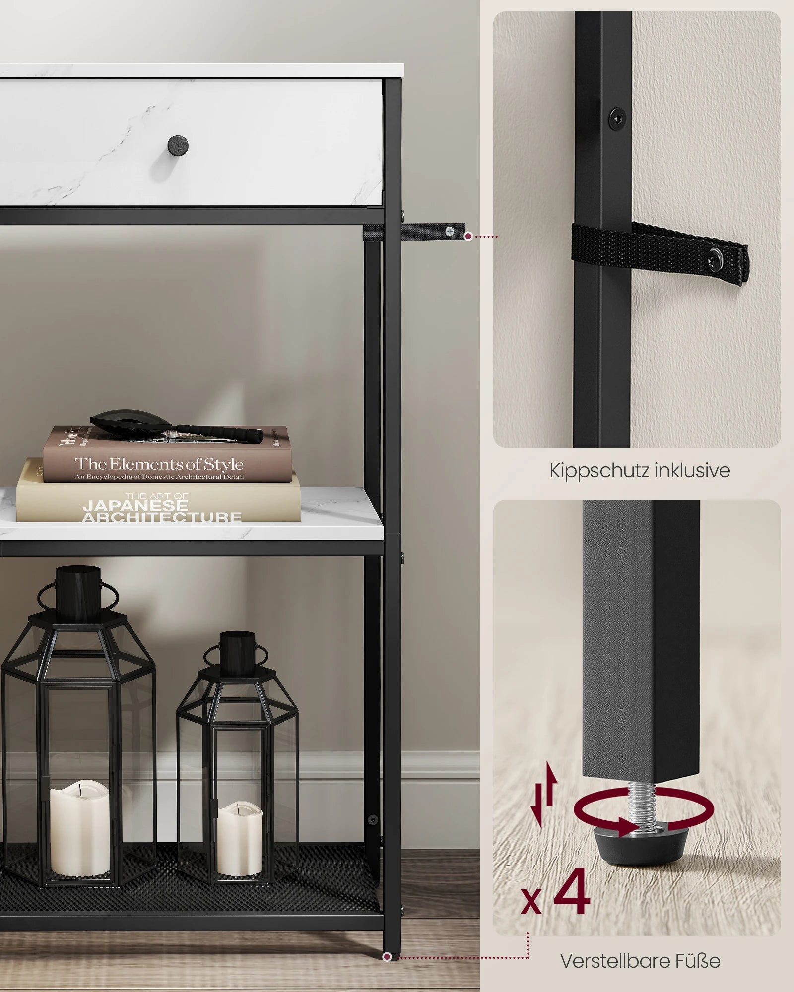 Smalle Consoletafel 80 cm met 2 Stoffen Lades