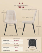 Eetkamerstoelen Set van 2 - Crème Wit Metalen Poten
