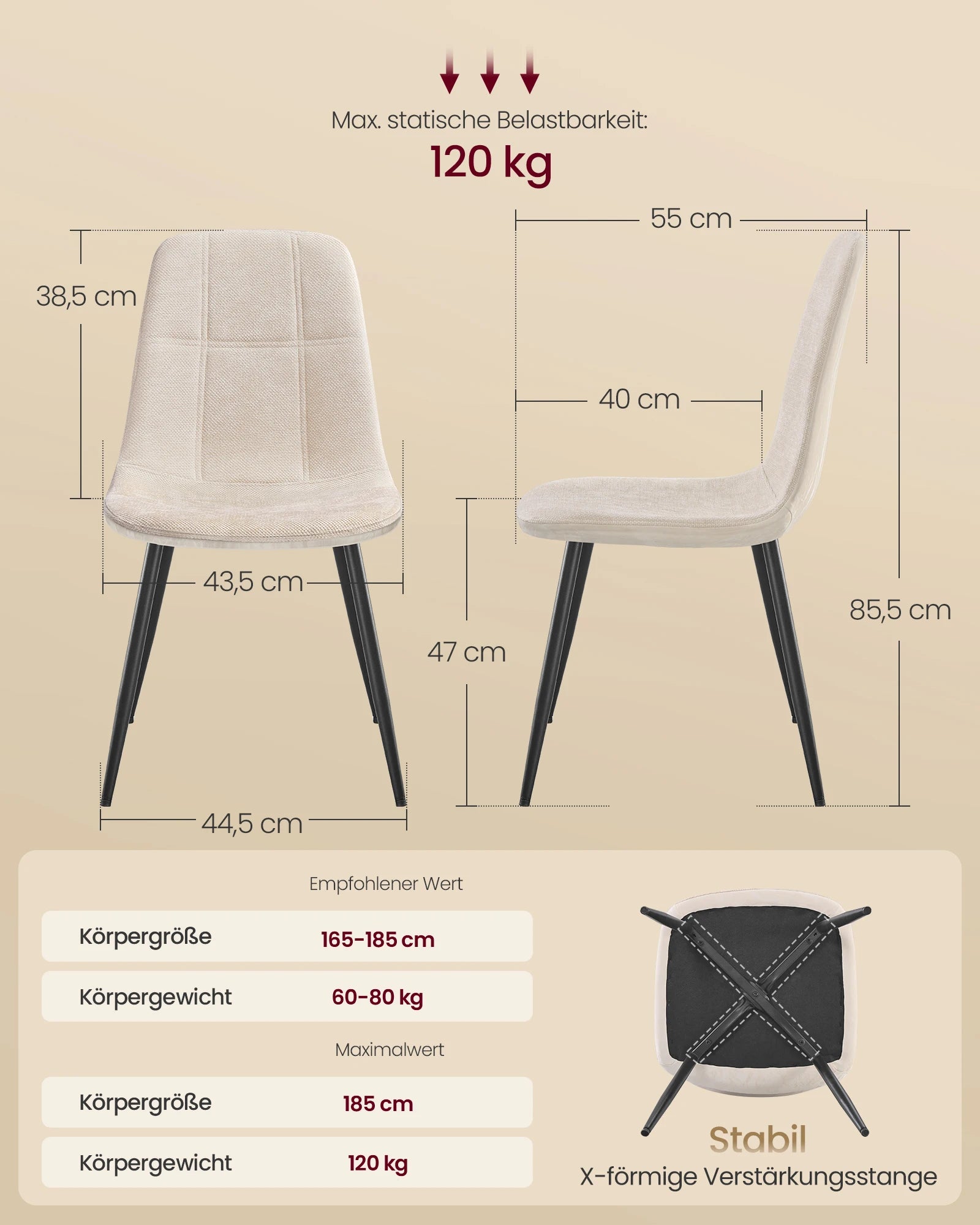 Eetkamerstoelen Set van 2 - Crème Wit Metalen Poten