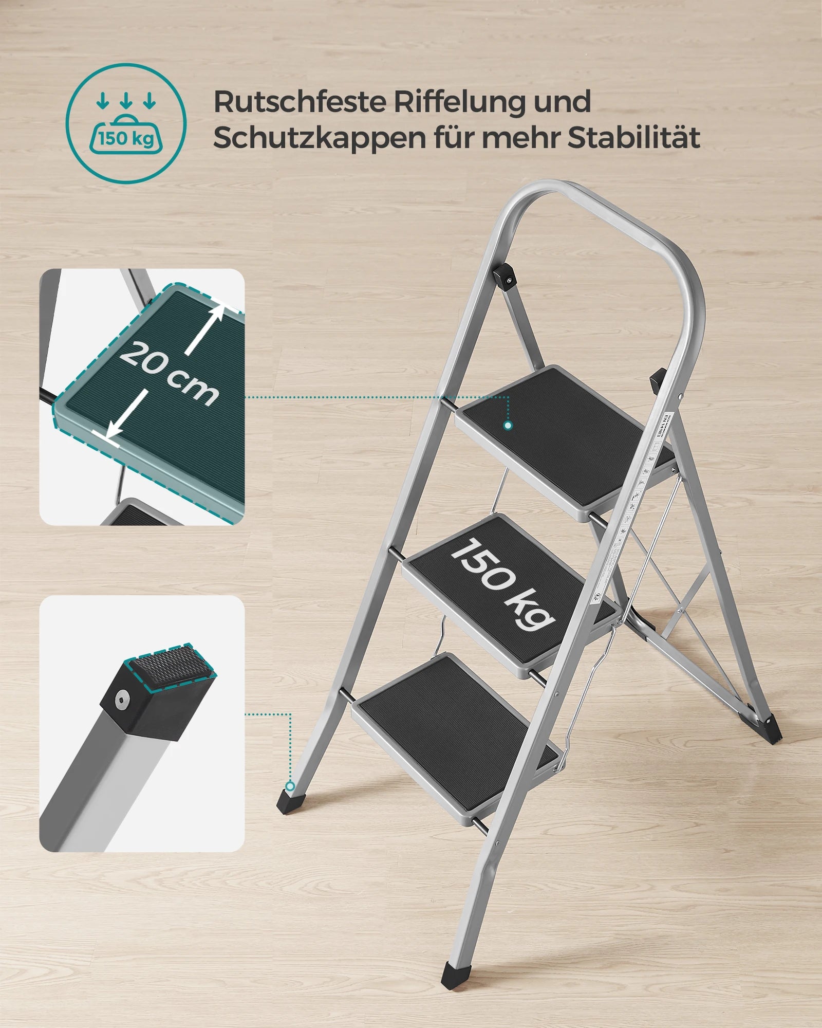 3-Traps Ladder - Antislip - Met Handrail