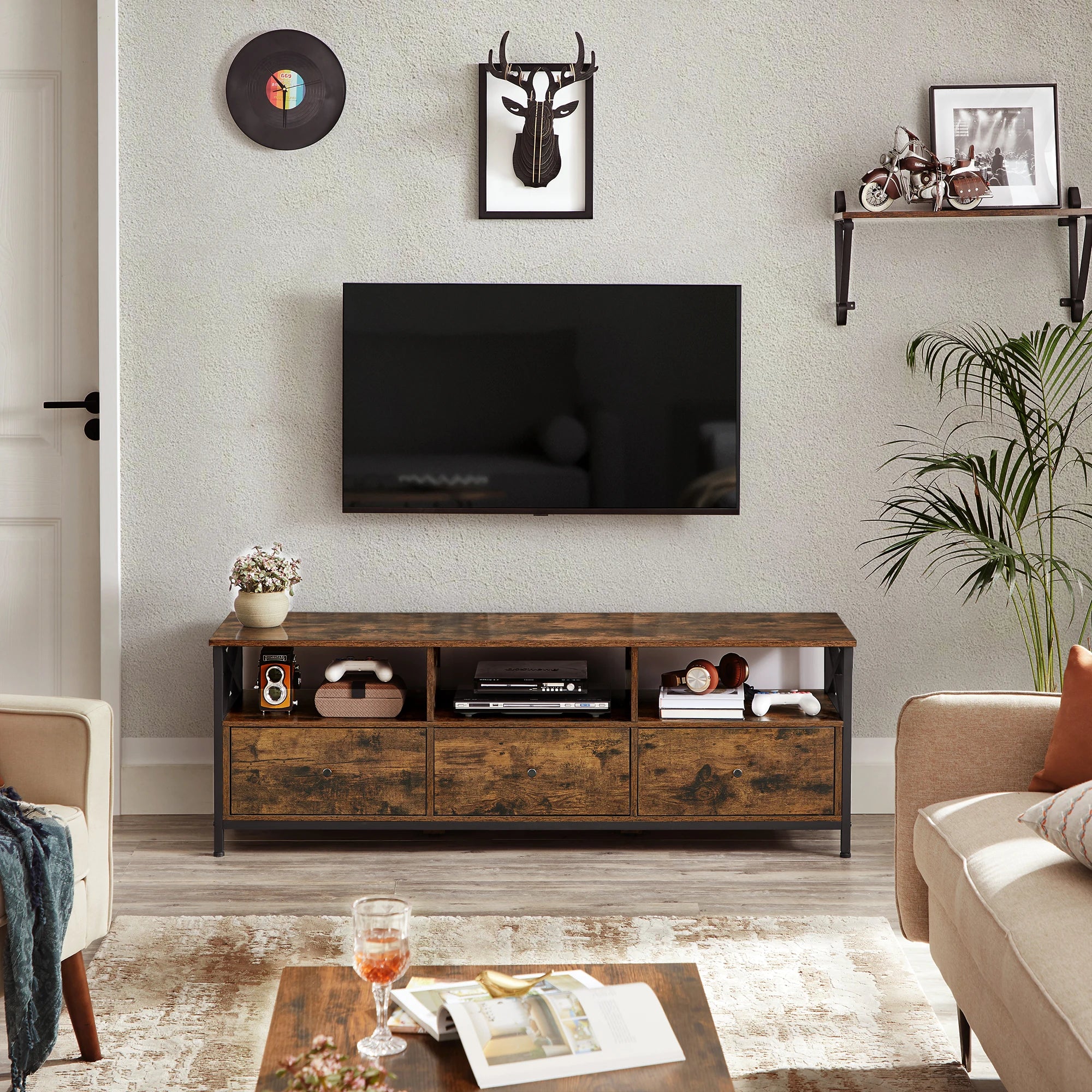 TV Meubel 147 cm met 3 Lades - Stalen Frame Lowboard
