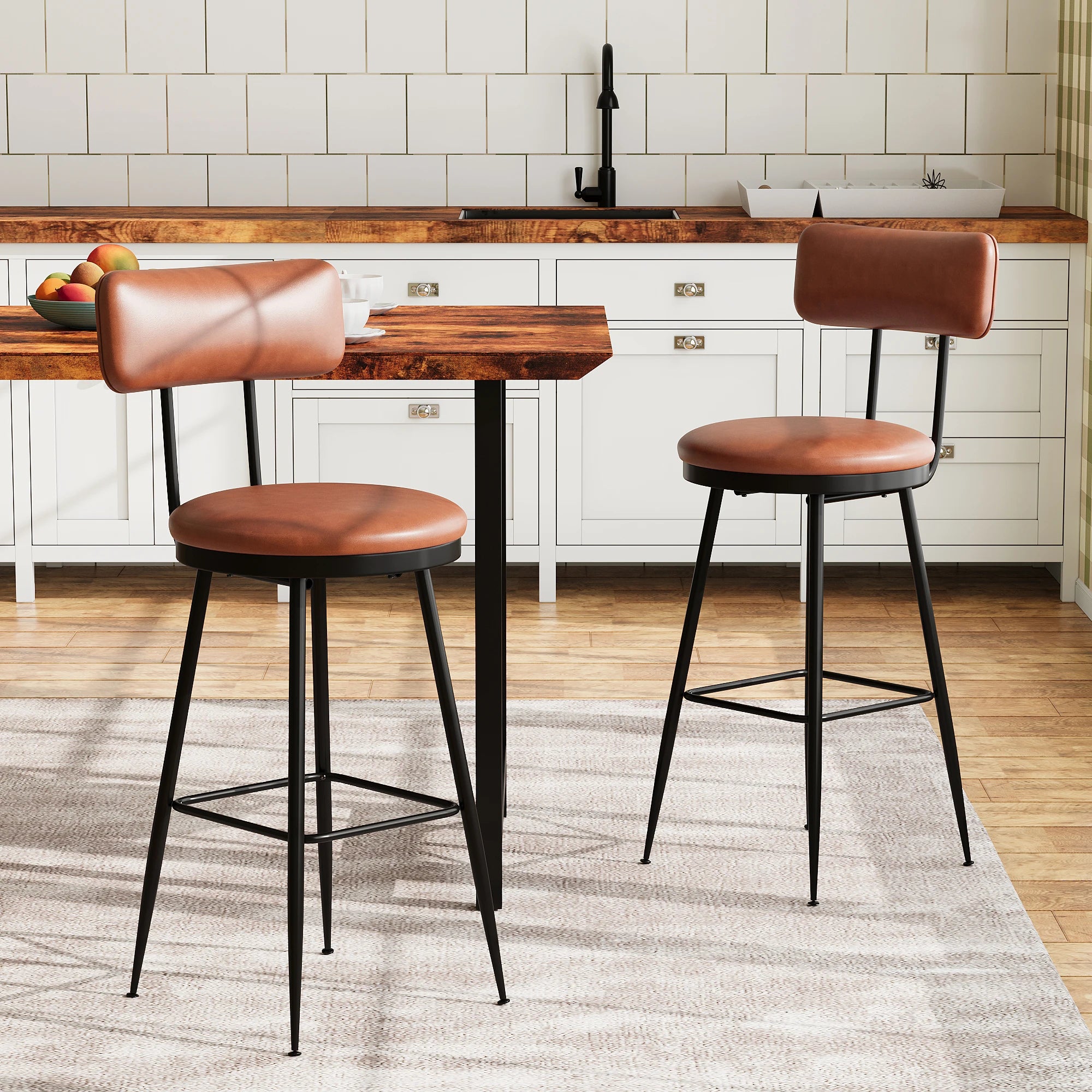 360° Draaibare Barkruk Set Van 2 - Rugleuning - Faux Leather
