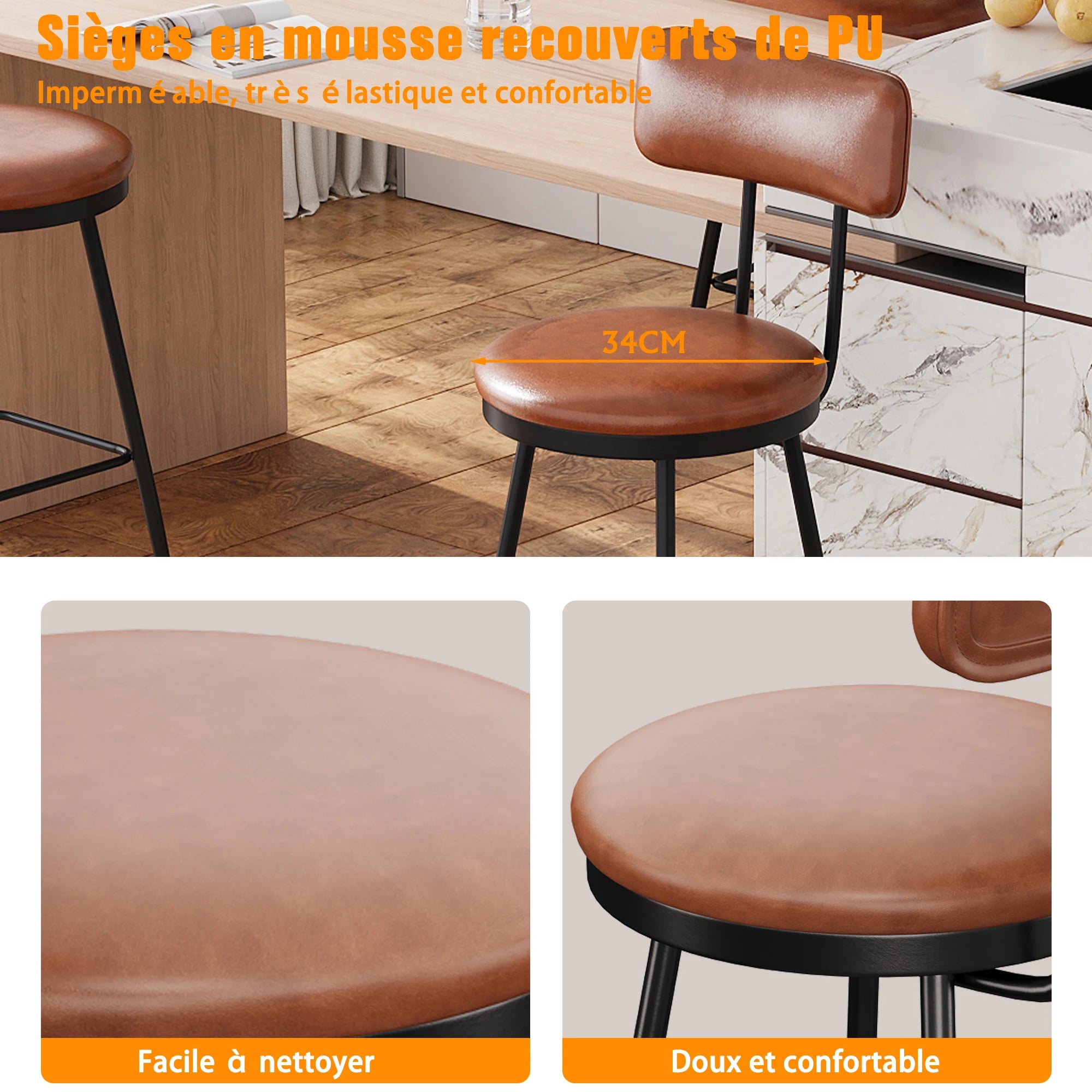 360° Draaibare Barkruk Set Van 2 - Rugleuning - Faux Leather