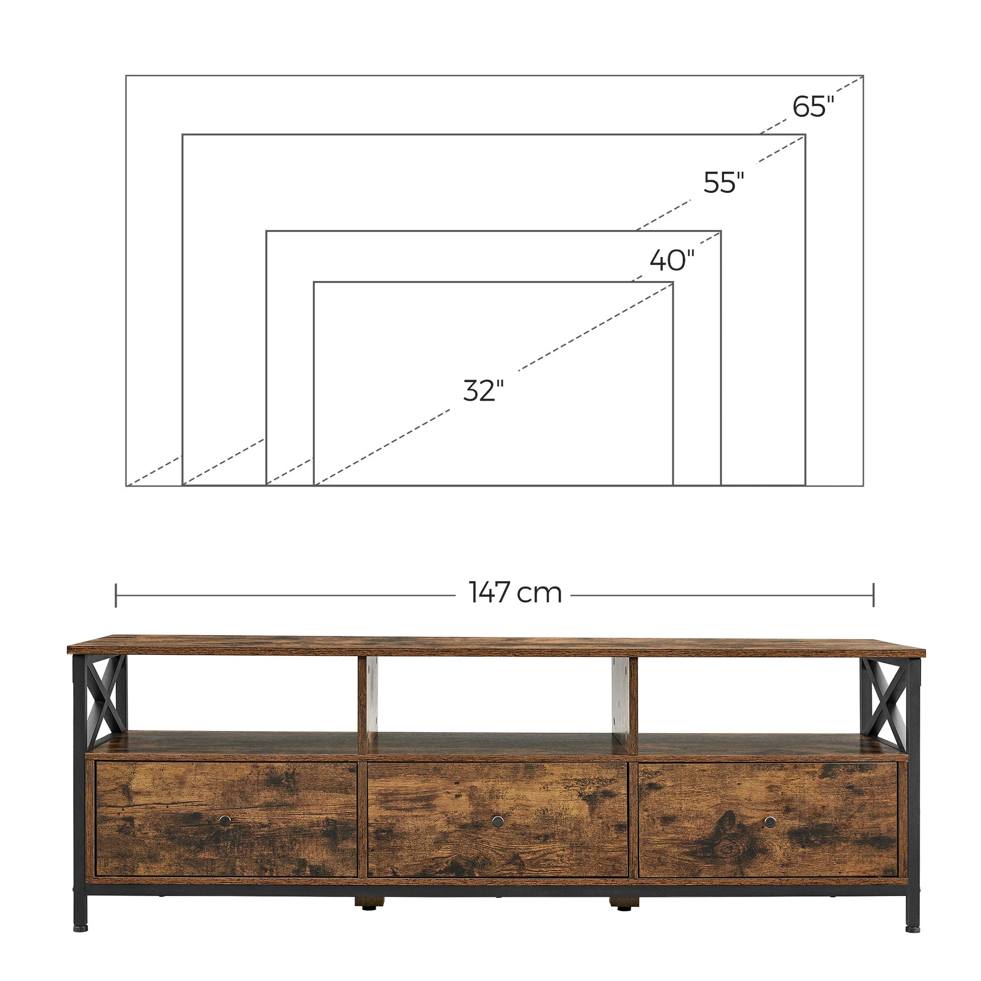 TV Meubel 147 cm met 3 Lades - Stalen Frame Lowboard