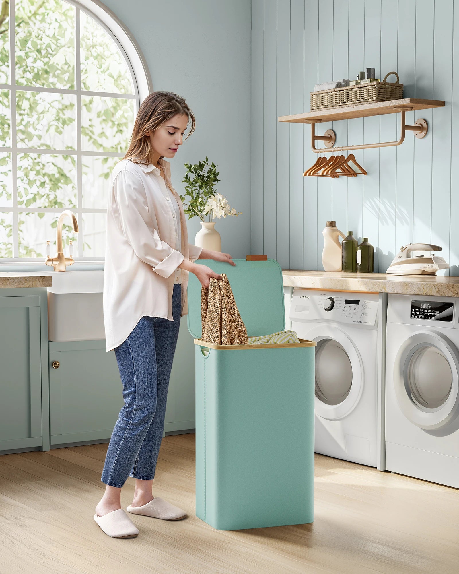 Wasmand met Deksel 90L - Uitneembare Waszak