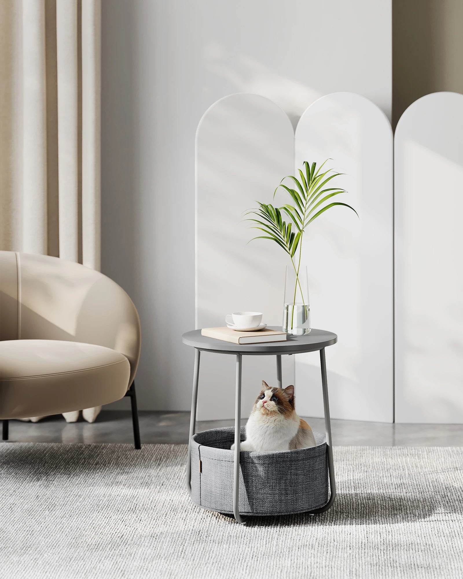 Ronde Bijzettafel met Opbergbak - Kleine Salontafel