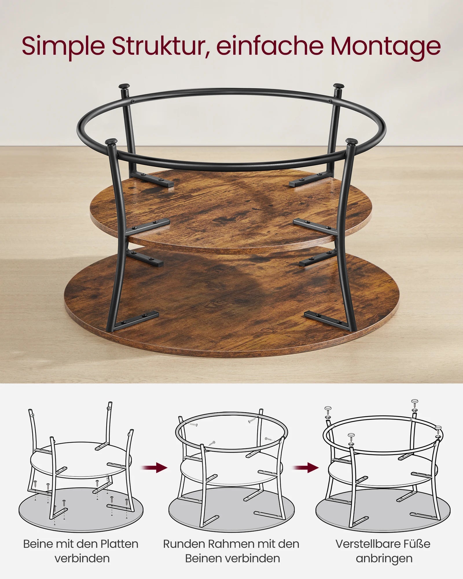 Ronde Salontafel met Plank - Industrieel Metaal Design