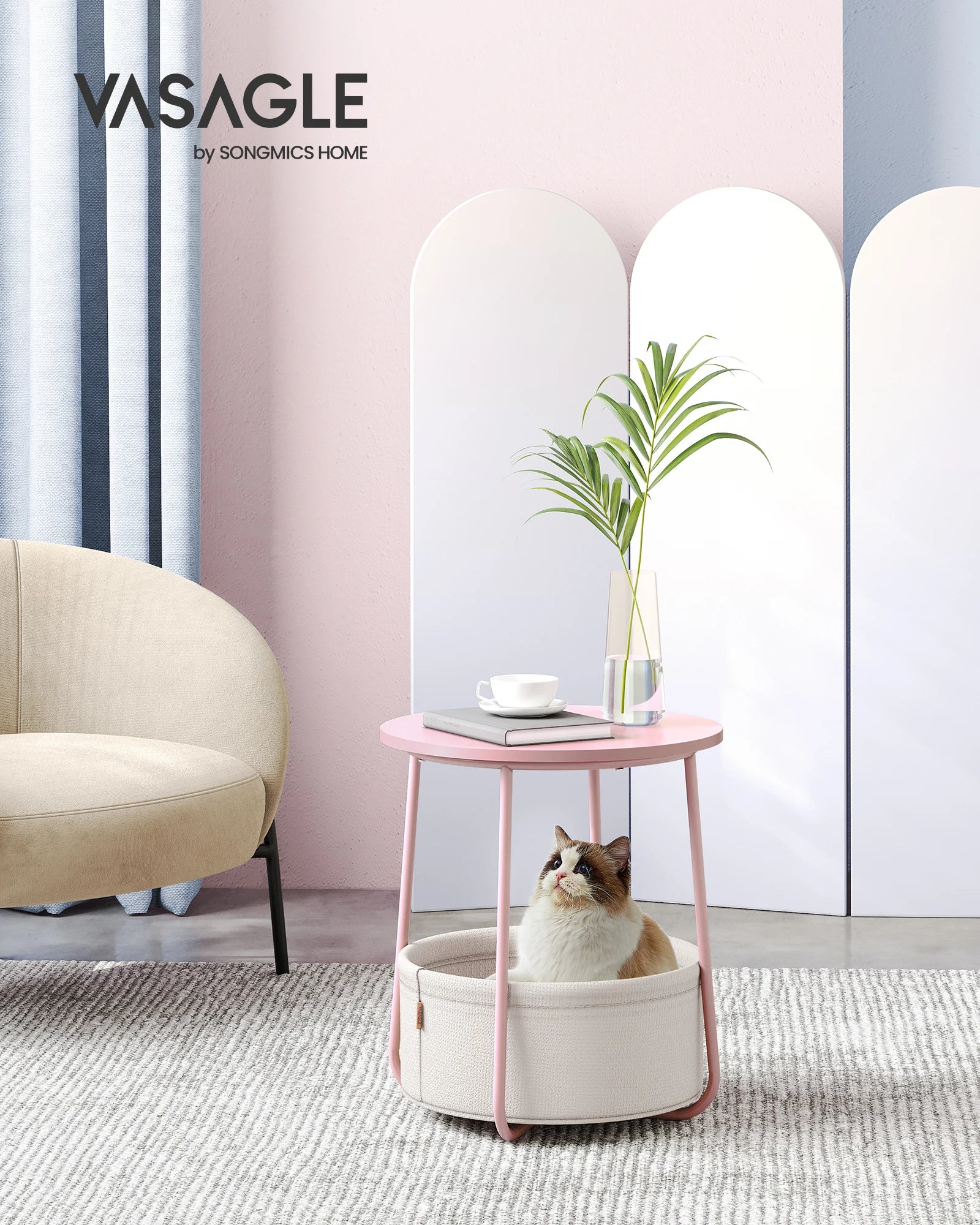 Ronde Bijzettafel met Opbergbak - Kleine Salontafel
