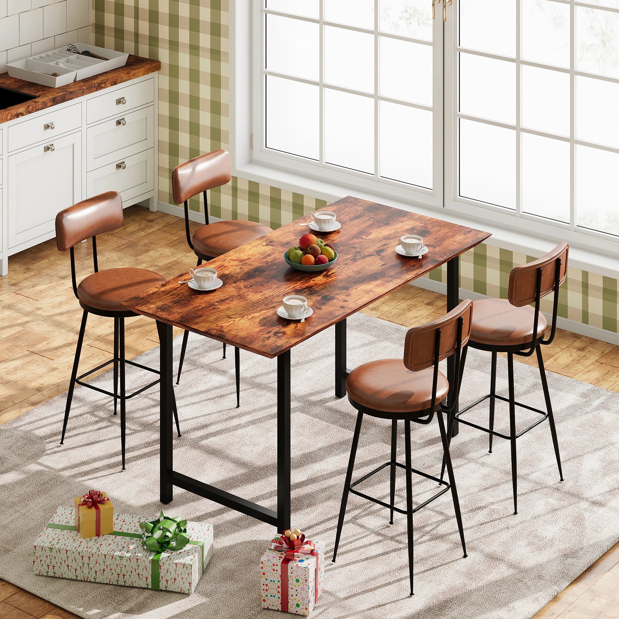 360° Draaibare Barkruk Set Van 2 - Rugleuning - Faux Leather