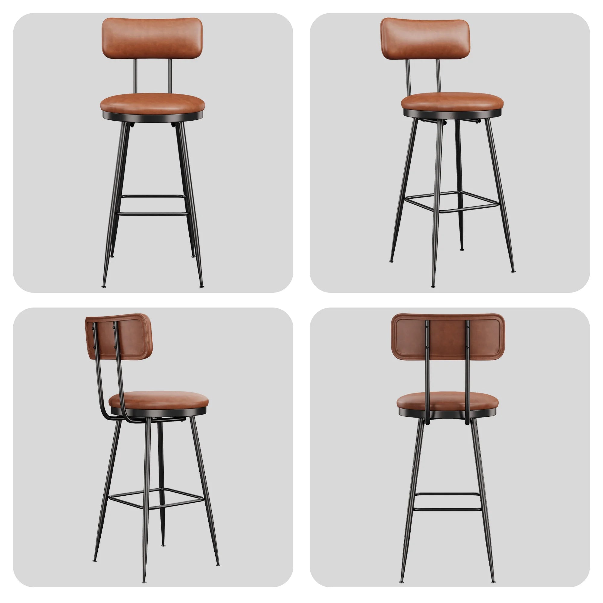 360° Draaibare Barkruk Set Van 2 - Rugleuning - Faux Leather