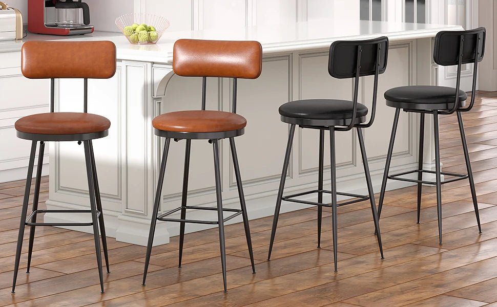360° Draaibare Barkruk Set Van 2 - Rugleuning - Faux Leather